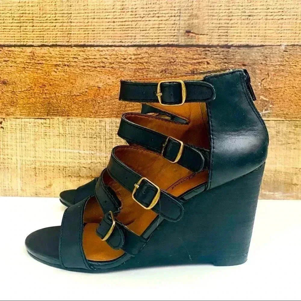 Lucky Brand Reynolds Caged Black Wedges
